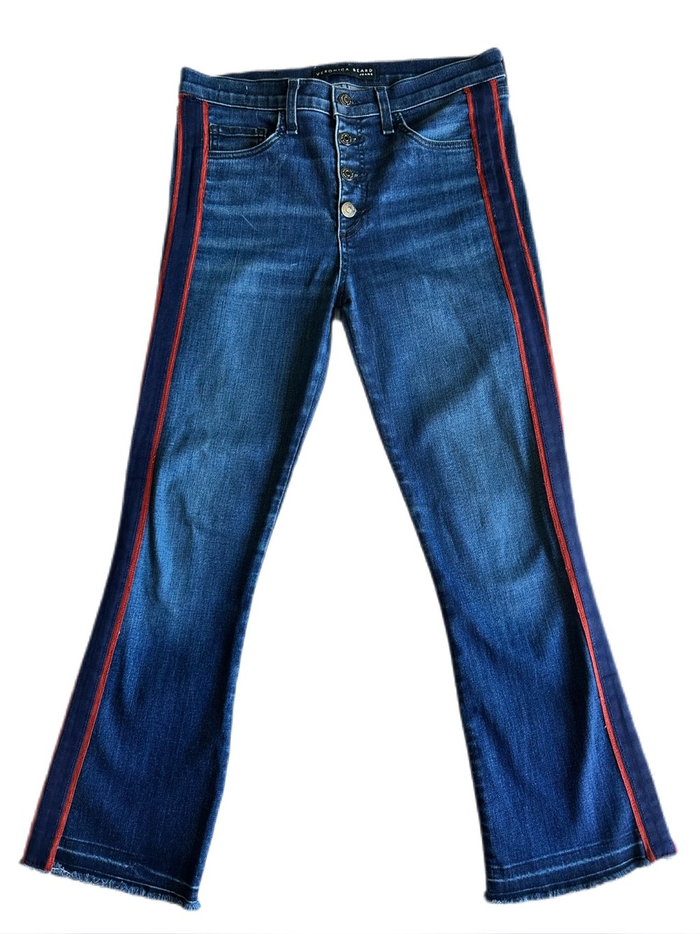 Veronica Beard Carolyn High Rise Baby Boot Jeans 29 Tuxedo Stripe Cropped Flare